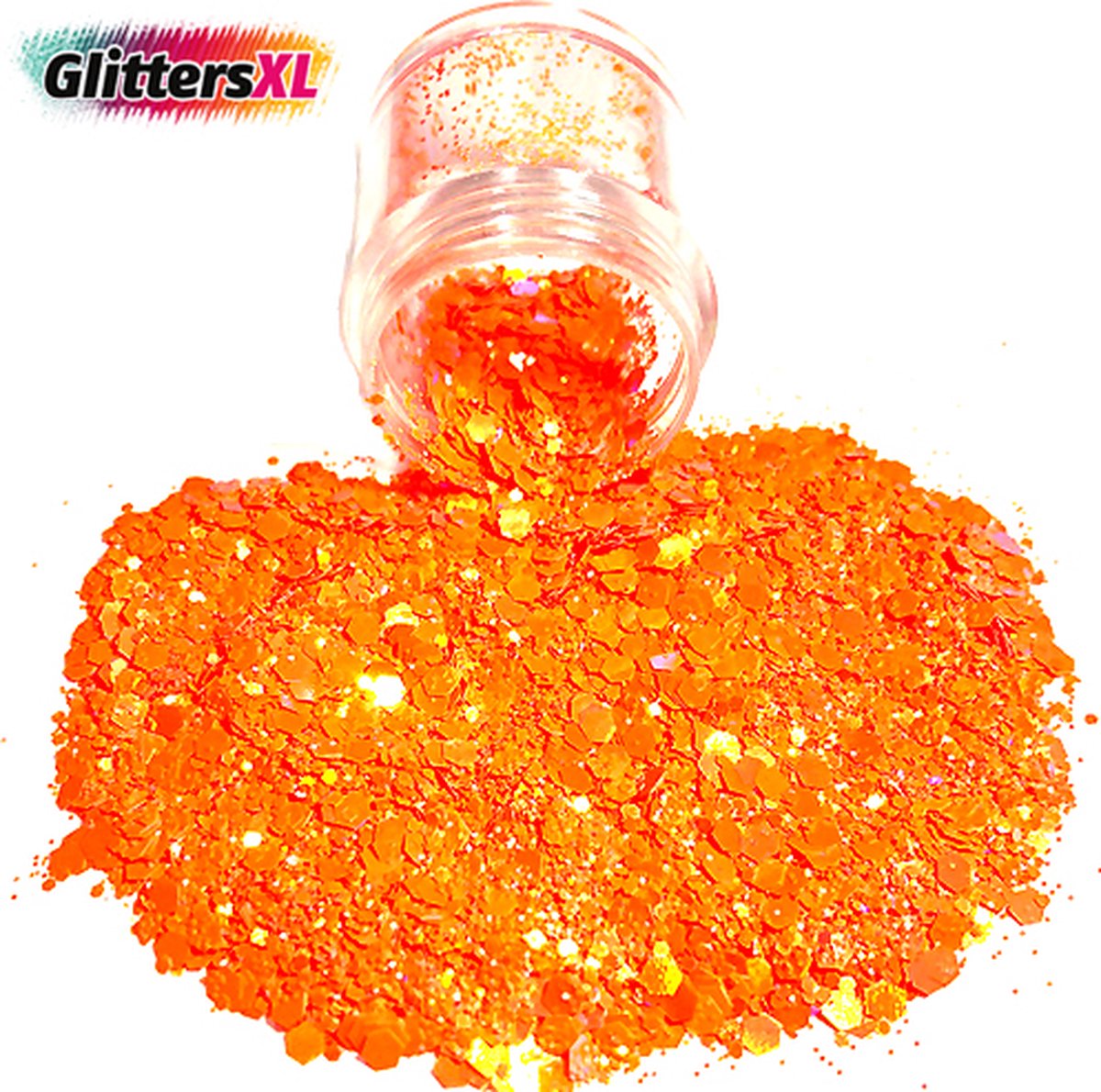 GlittersXL - Chunky Glitters (Oranje) [Volume 8g - Festival Jewels Glitter Outfit Lichaam en Gezicht - Make-up Diamond Dots Face Body - Diamantjes Strass Steentjes - Kinderen Volwassenen Dames Makeup Tattoo]